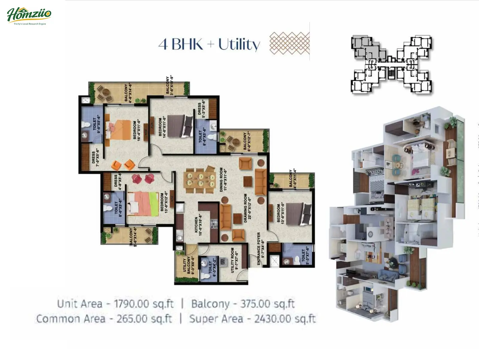 4 BHK + Utlility floor plan